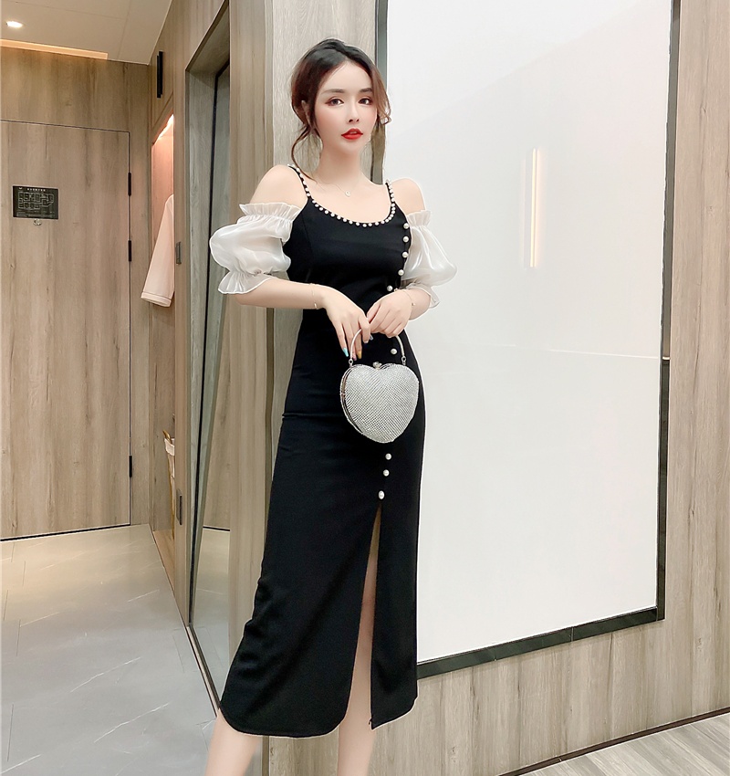 Irregular sling beading long dress fashion strapless dress