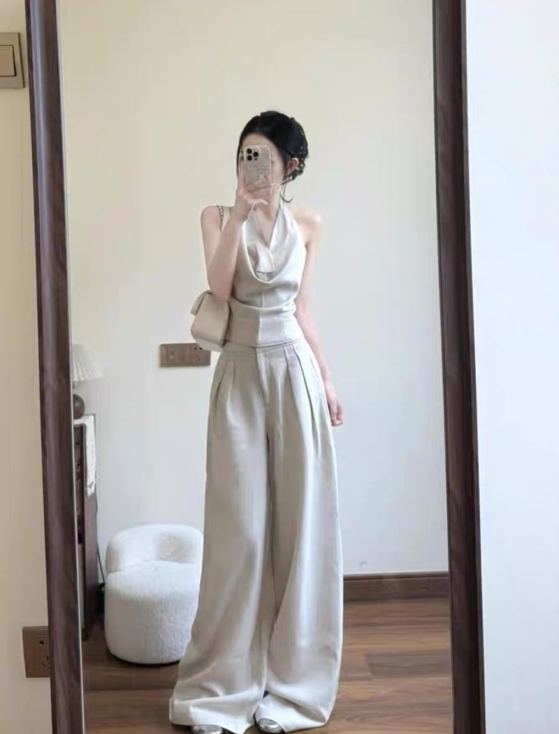 Mopping wide leg pants Casual pants a set