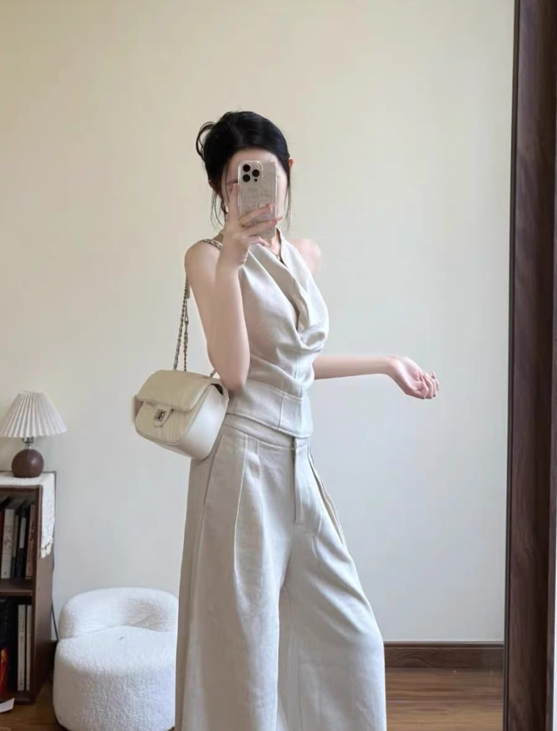 Mopping wide leg pants Casual pants a set