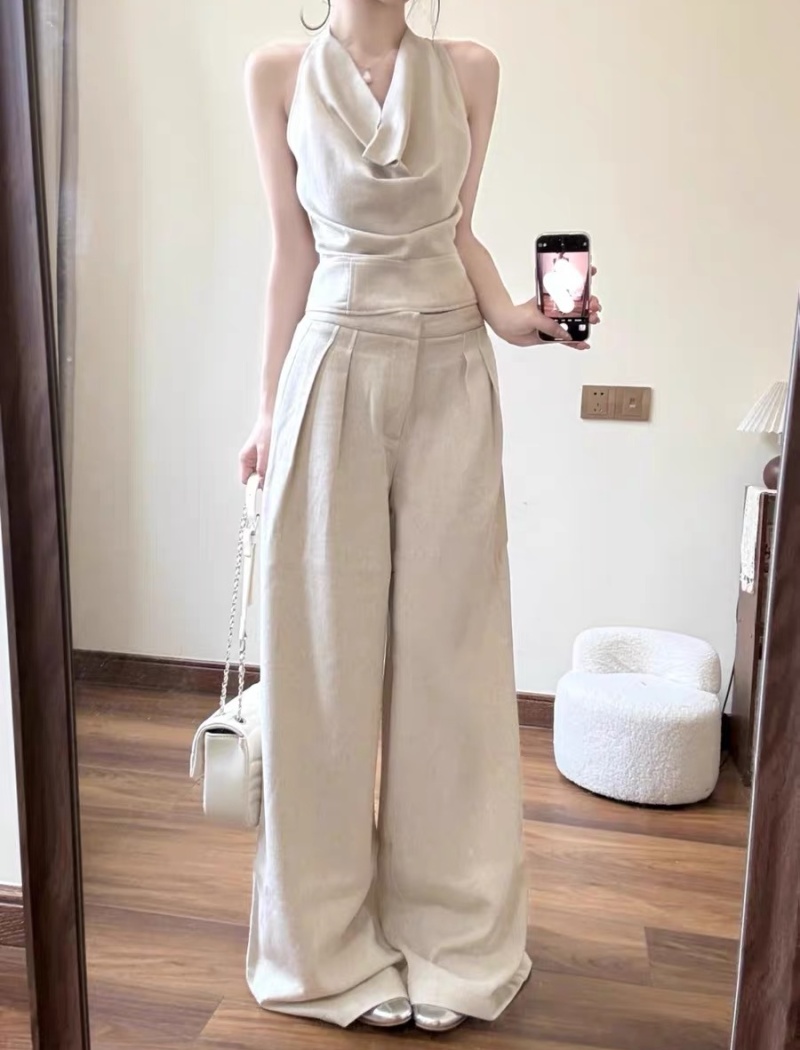 Mopping wide leg pants Casual pants a set