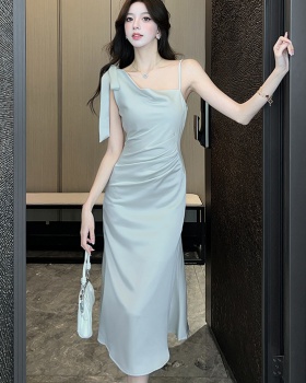 Spring and summer temperament long dress slim silky dress