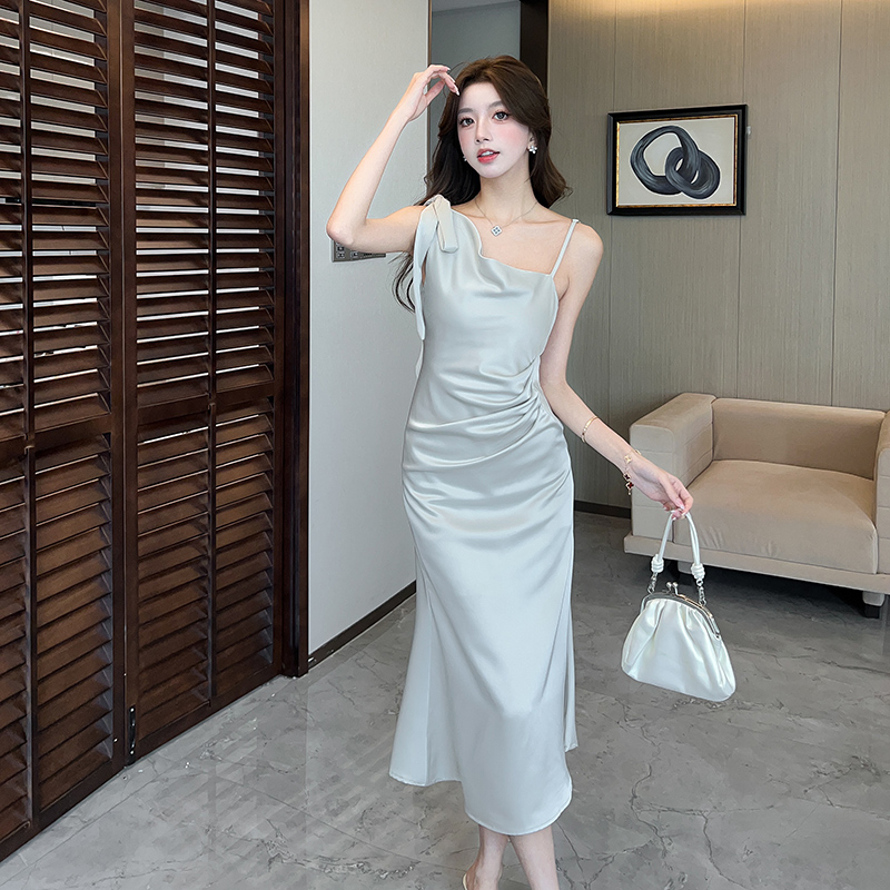 Spring and summer temperament long dress slim silky dress