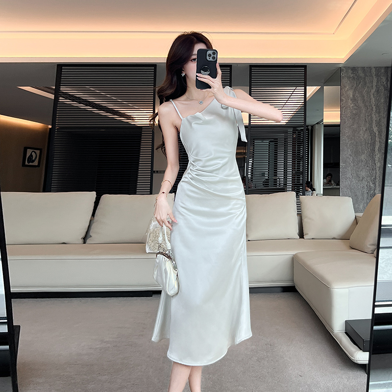 Spring and summer temperament long dress slim silky dress