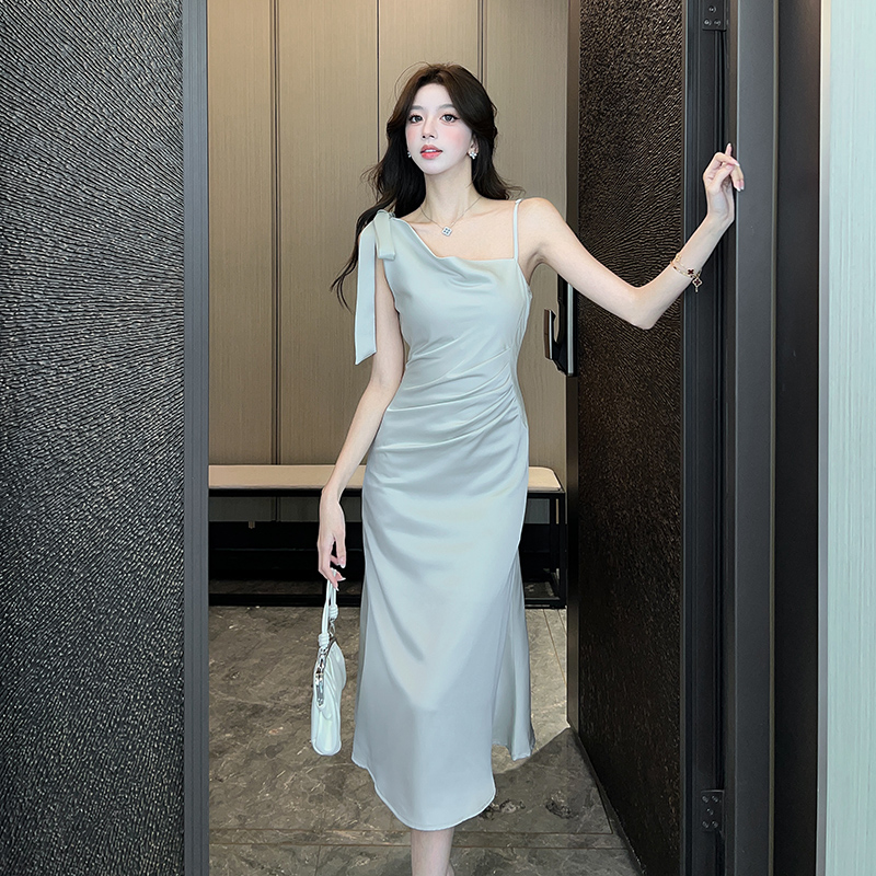 Spring and summer temperament long dress slim silky dress