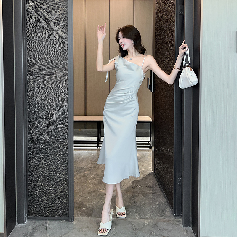 Spring and summer temperament long dress slim silky dress