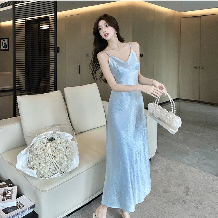 Enticement satin dress sling spring and summer long dress