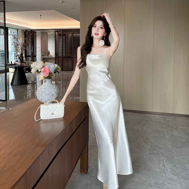 Enticement satin sling long dress temperament silky dress