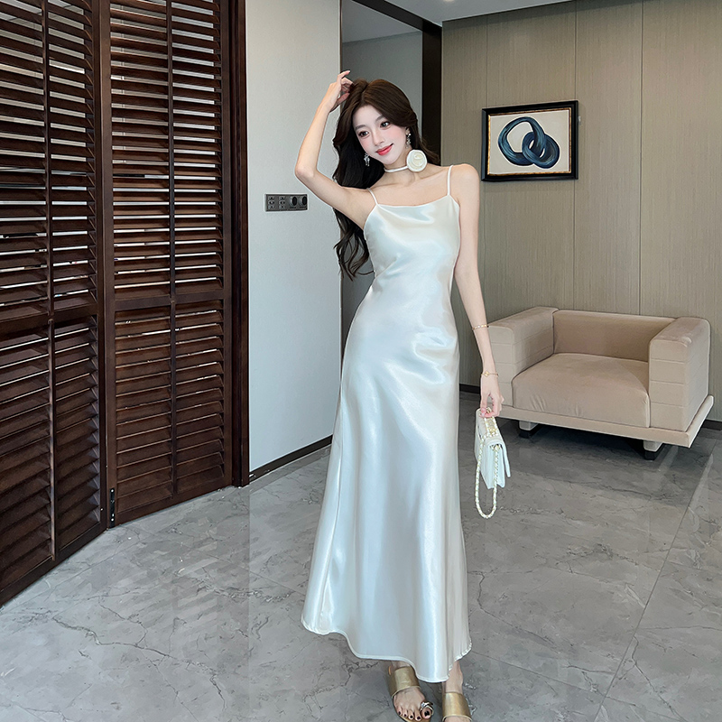 Enticement satin sling long dress temperament silky dress