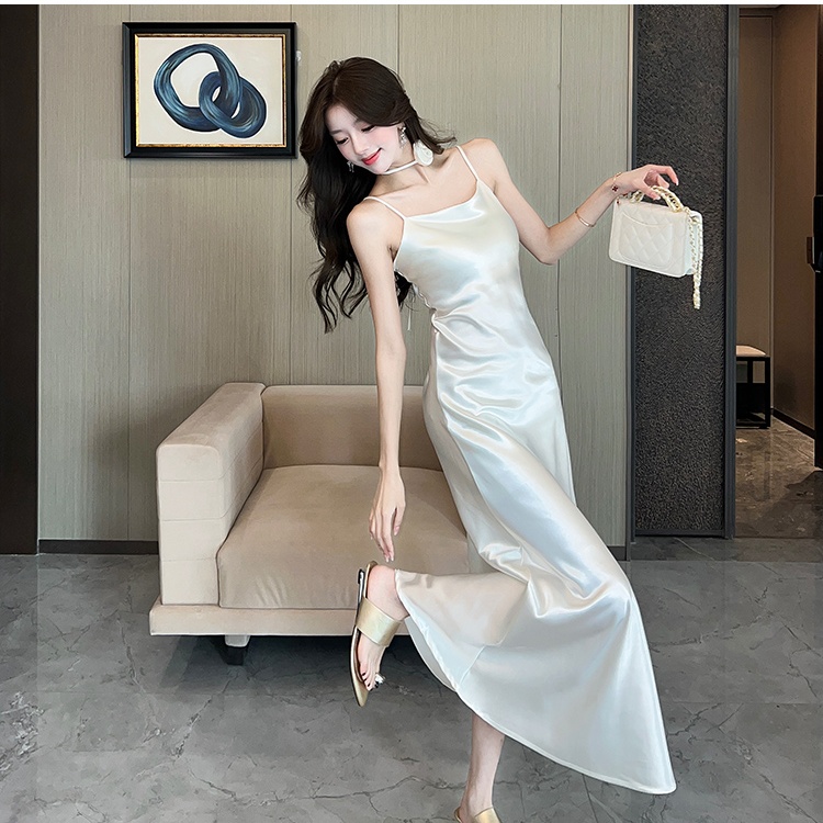 Enticement satin sling long dress temperament silky dress