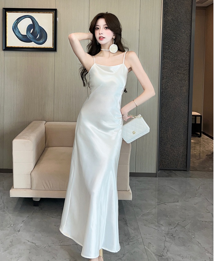 Enticement satin sling long dress temperament silky dress