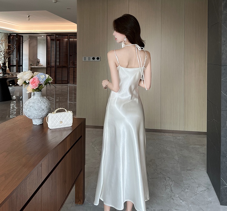 Enticement satin sling long dress temperament silky dress