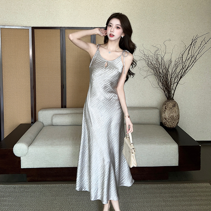 Temperament satin long dress enticement dress