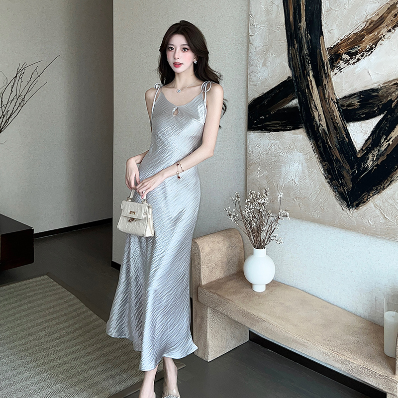 Temperament satin long dress enticement dress