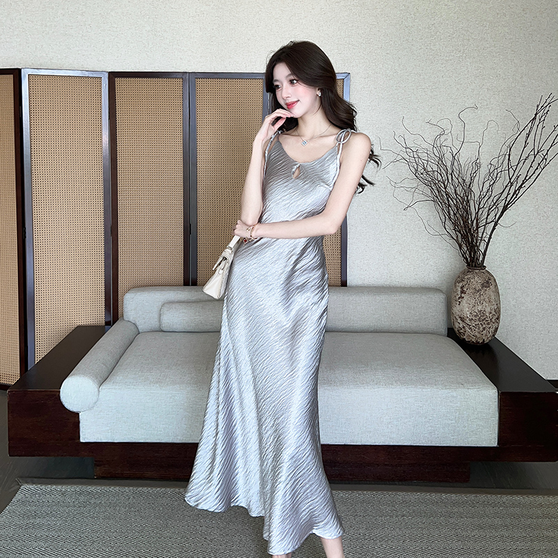 Temperament satin long dress enticement dress