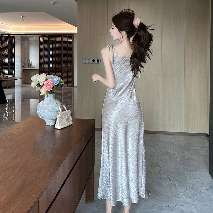 Temperament satin long dress enticement dress