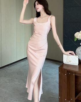 Satin spring and summer dress enticement silky long dress