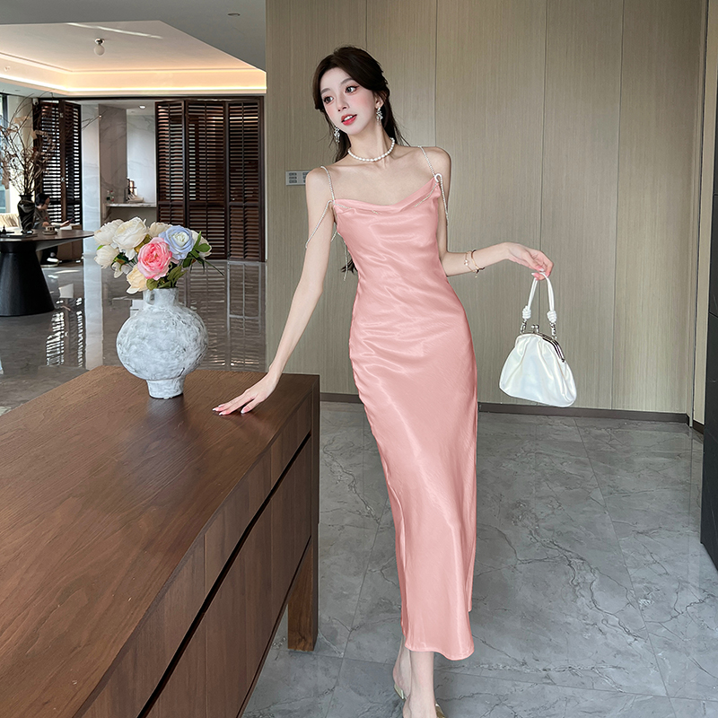 Slit summer strap dress tender halter dress for women