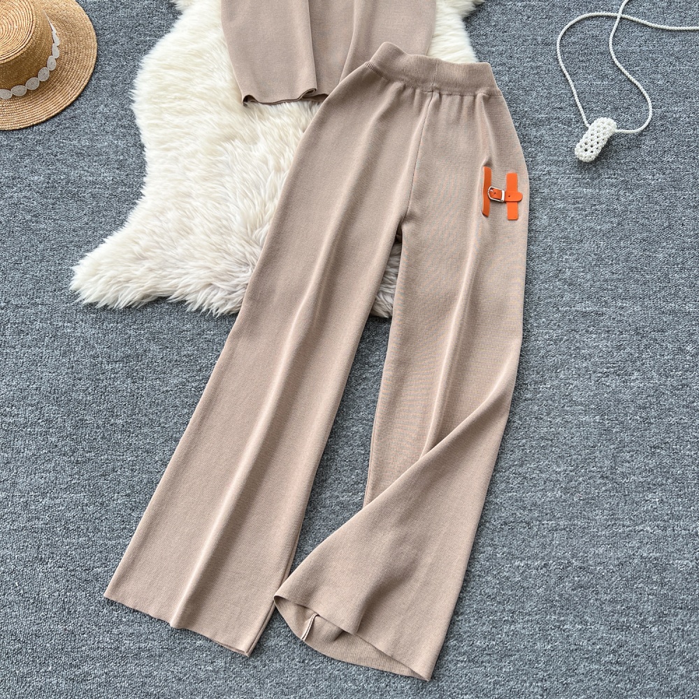 Letters wide leg pants show young sweater 2pcs set