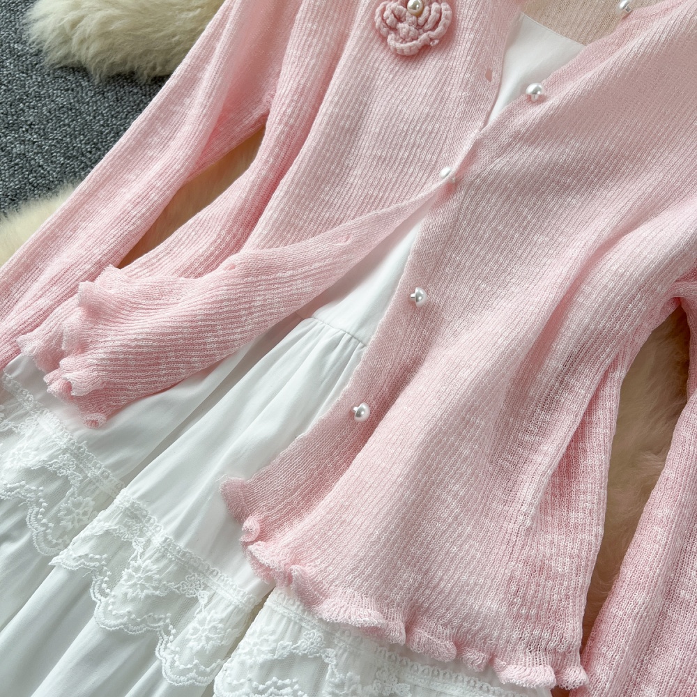 Beading lace coat sling France style cardigan 2pcs set