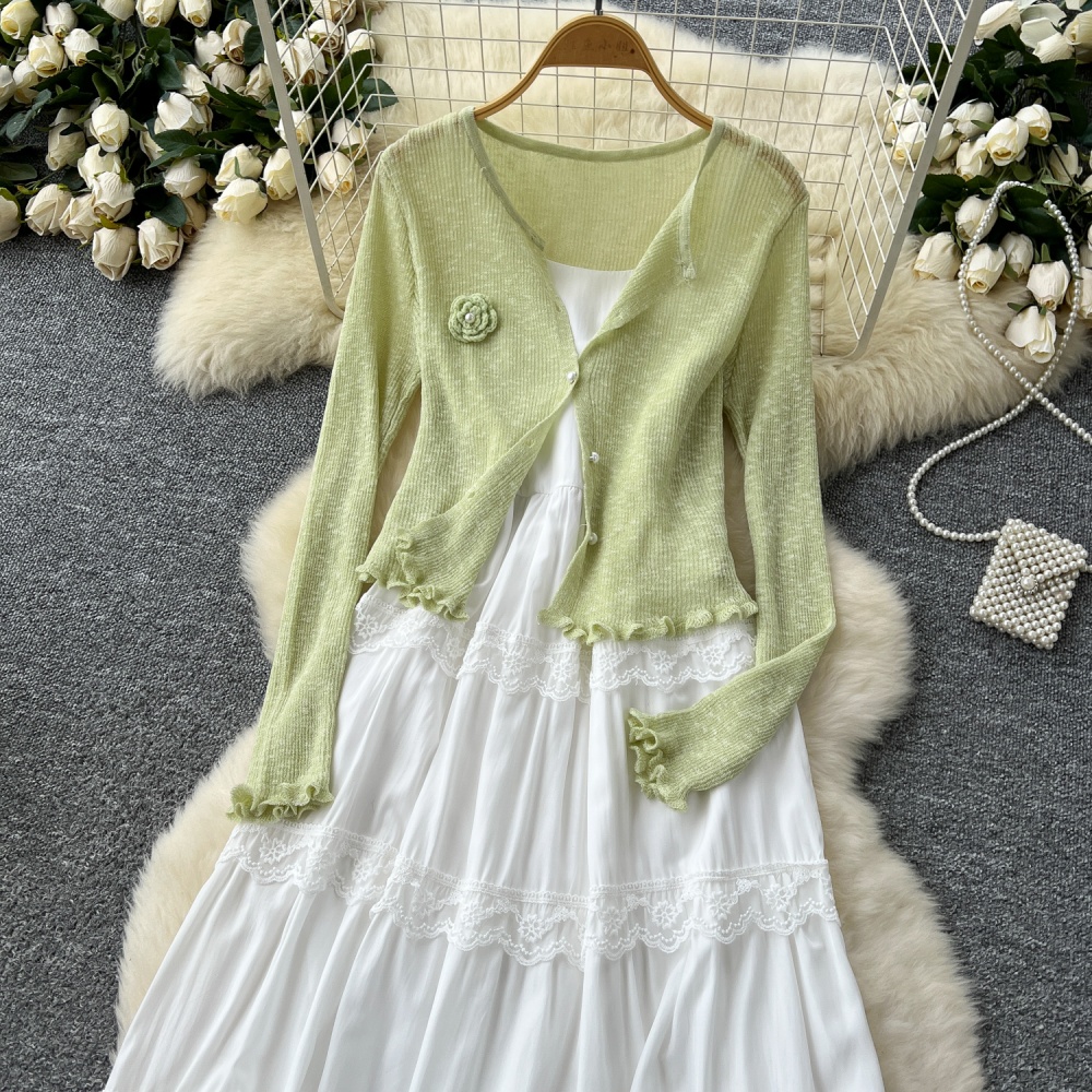 Beading lace coat sling France style cardigan 2pcs set