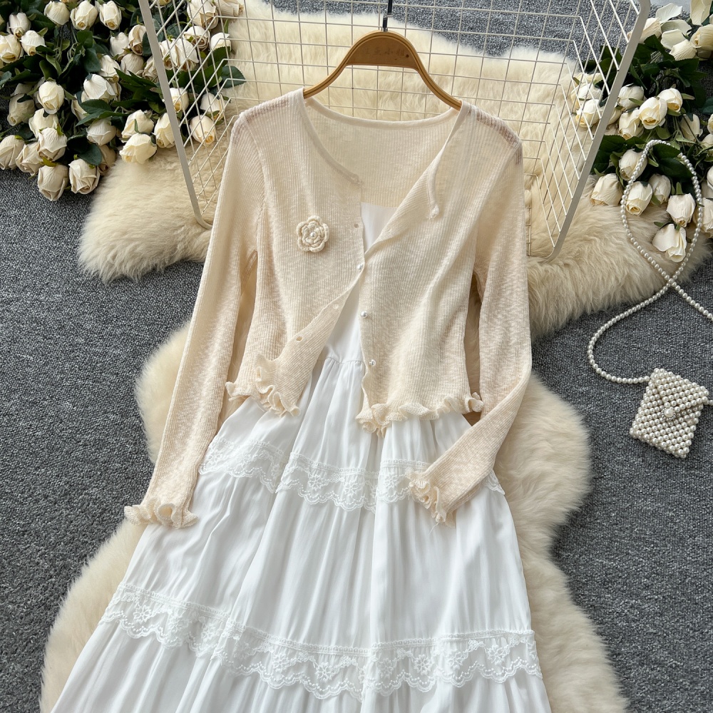 Beading lace coat sling France style cardigan 2pcs set