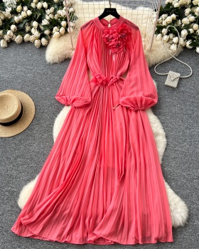 Pleated bandage dress stereoscopic long dress for women