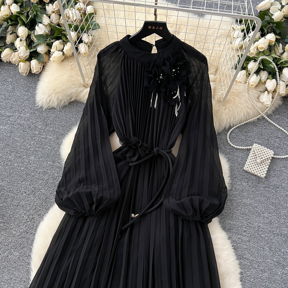 Pleated bandage dress stereoscopic long dress for women