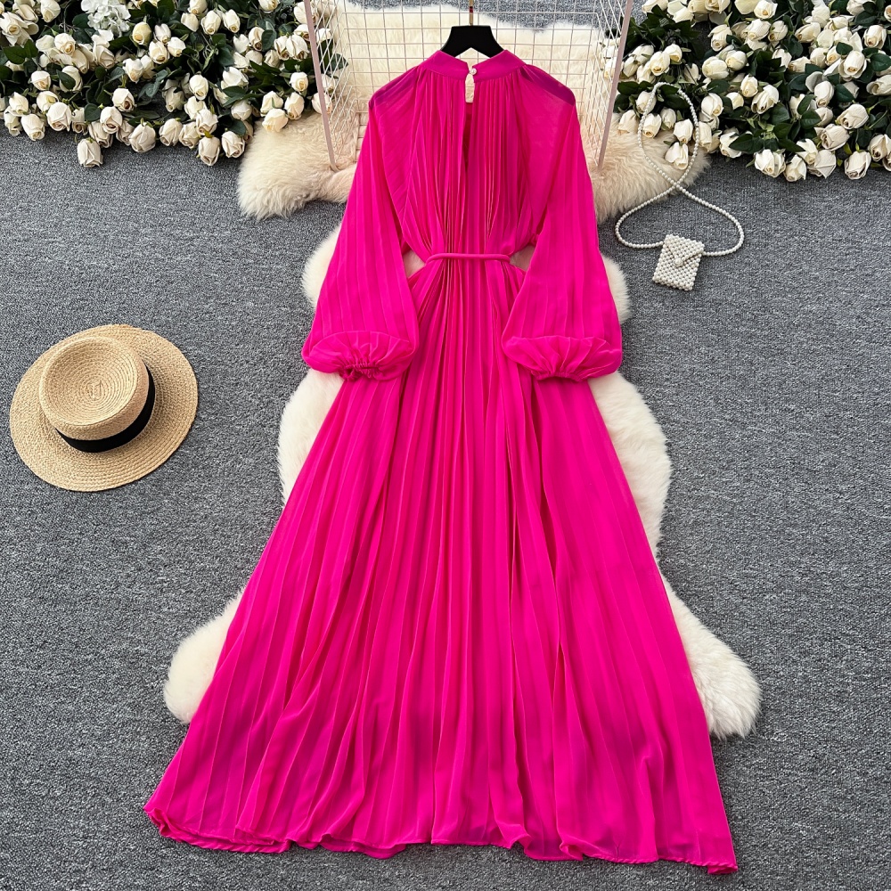 Pleated bandage dress stereoscopic long dress for women