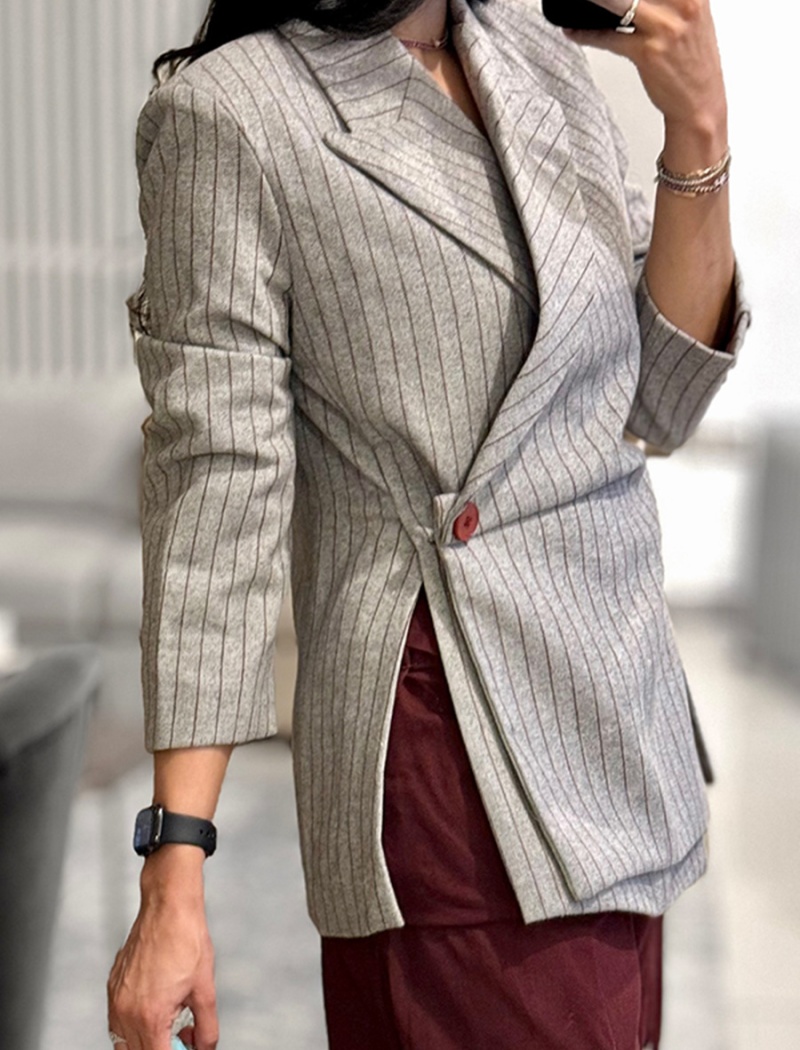 Commuting stripe business suit irregular coat for women