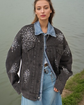 Spring denim coat elegant lapel tops for women