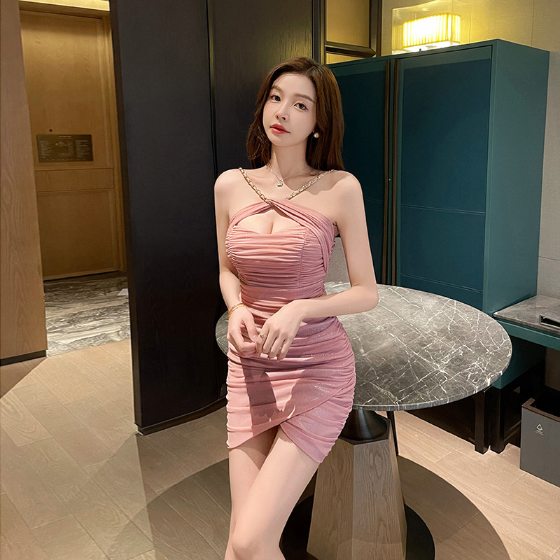 Wrapped chest nightclub dress fold temperament T-back