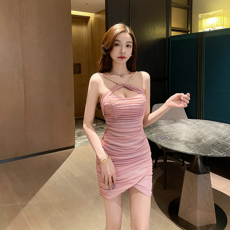 Wrapped chest nightclub dress fold temperament T-back