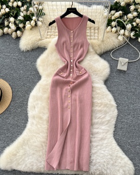 Round neck knitted long dress metal sleeveless dress