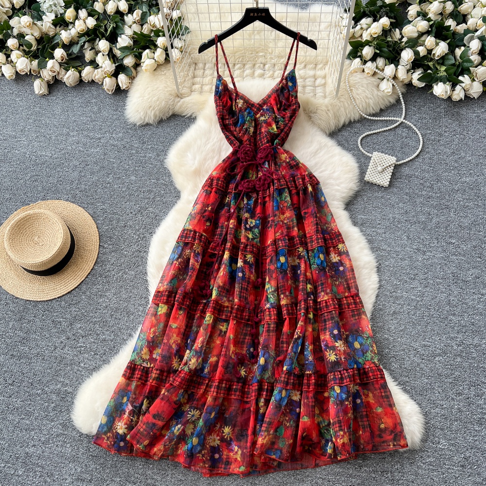 Light luxury floral dress flowers long dress for women