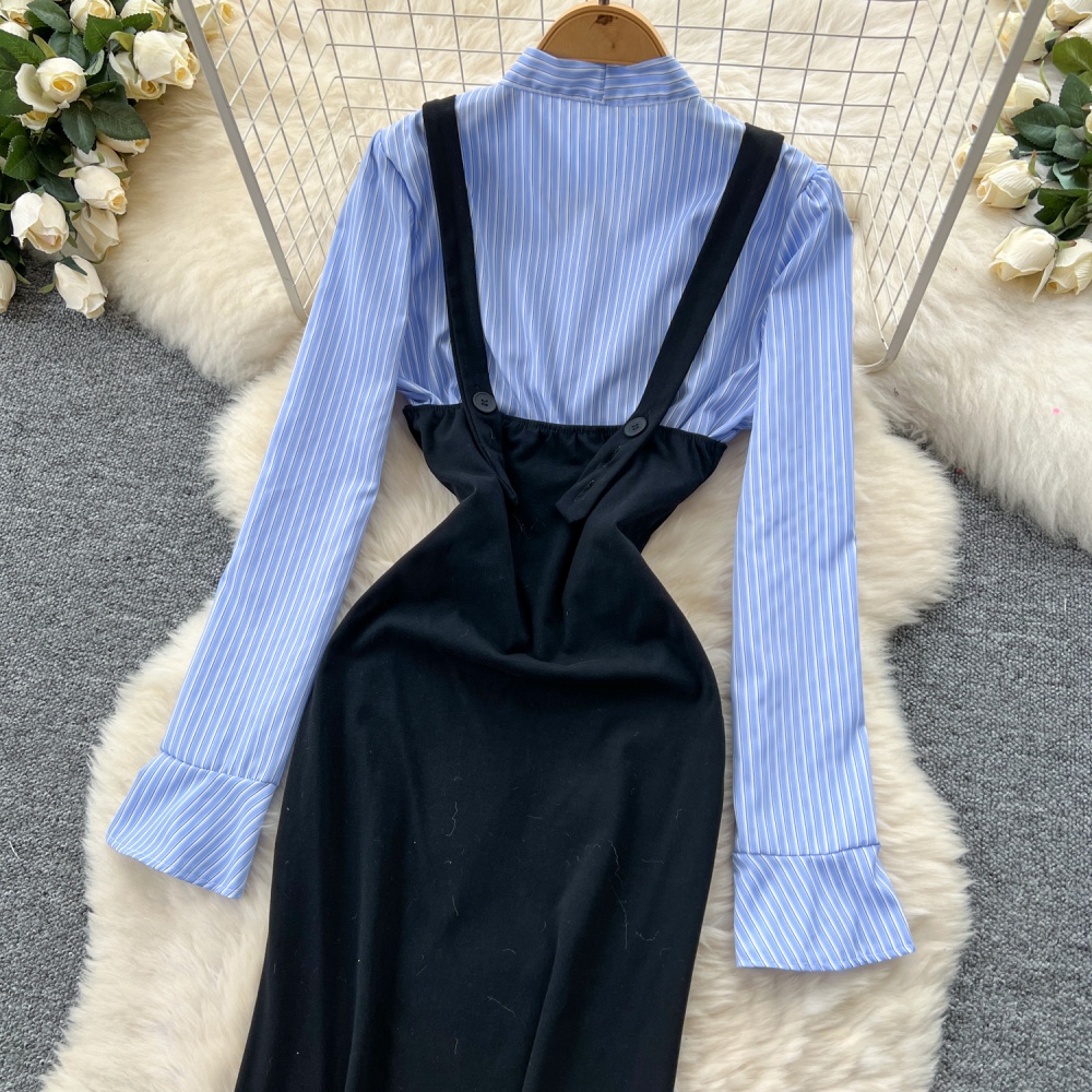 Bow bandage shirt stripe package hip dress for women