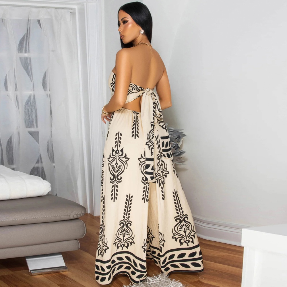 Printing culottes pinched waist jumpsuit for women