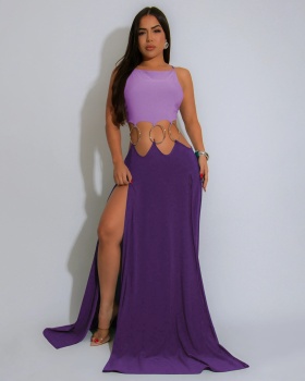 High split pure mixed colors sexy dress for women