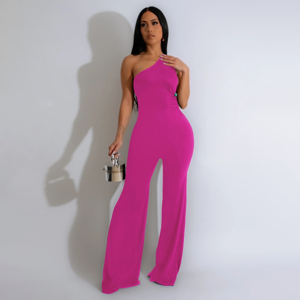 Oblique collar summer slim European style jumpsuit for women