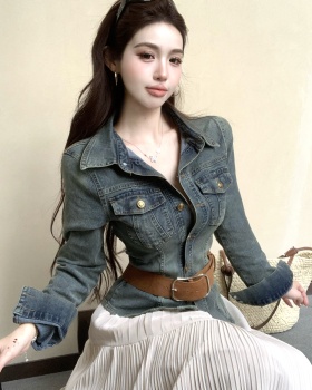 Slim pinched waist denim coat