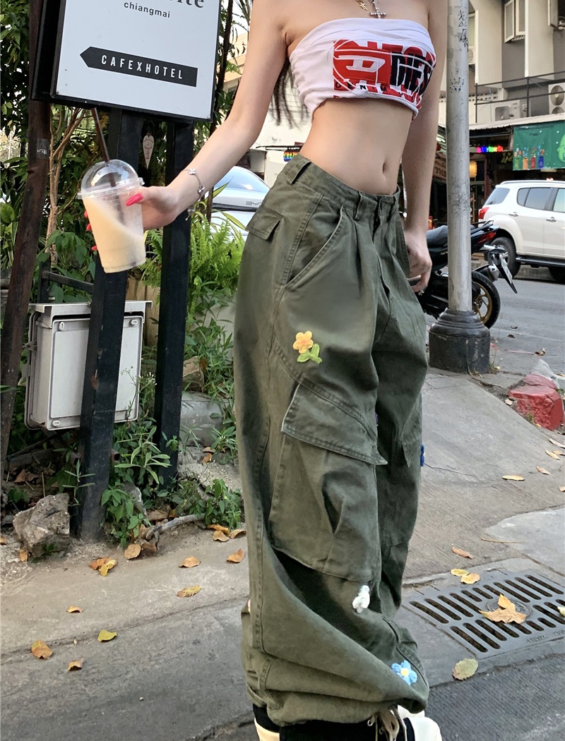 Loose couples pants embroidery work pants