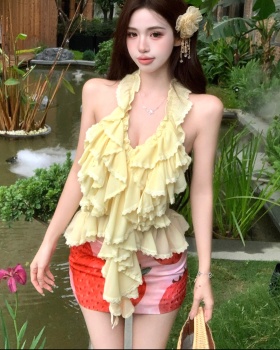 Lace yellow strawberries skirt 2pcs set for women