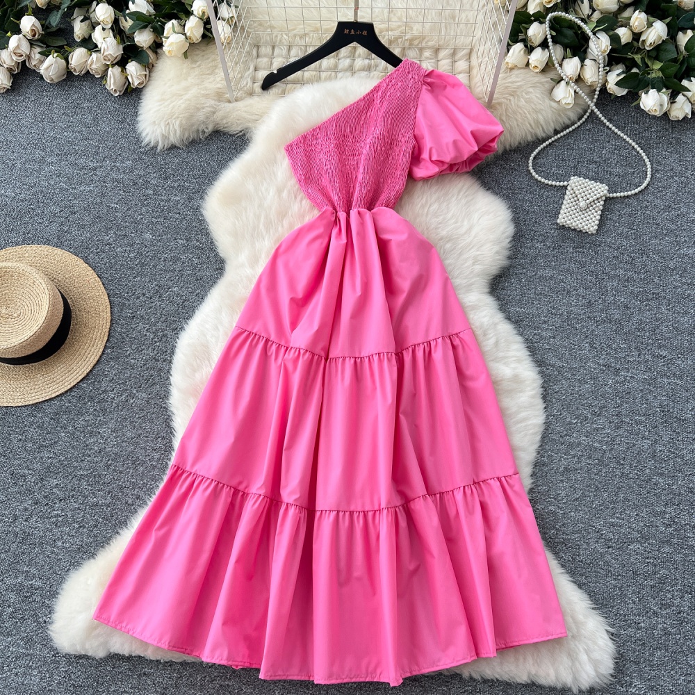 Slim France style long dress puff sleeve dress for women