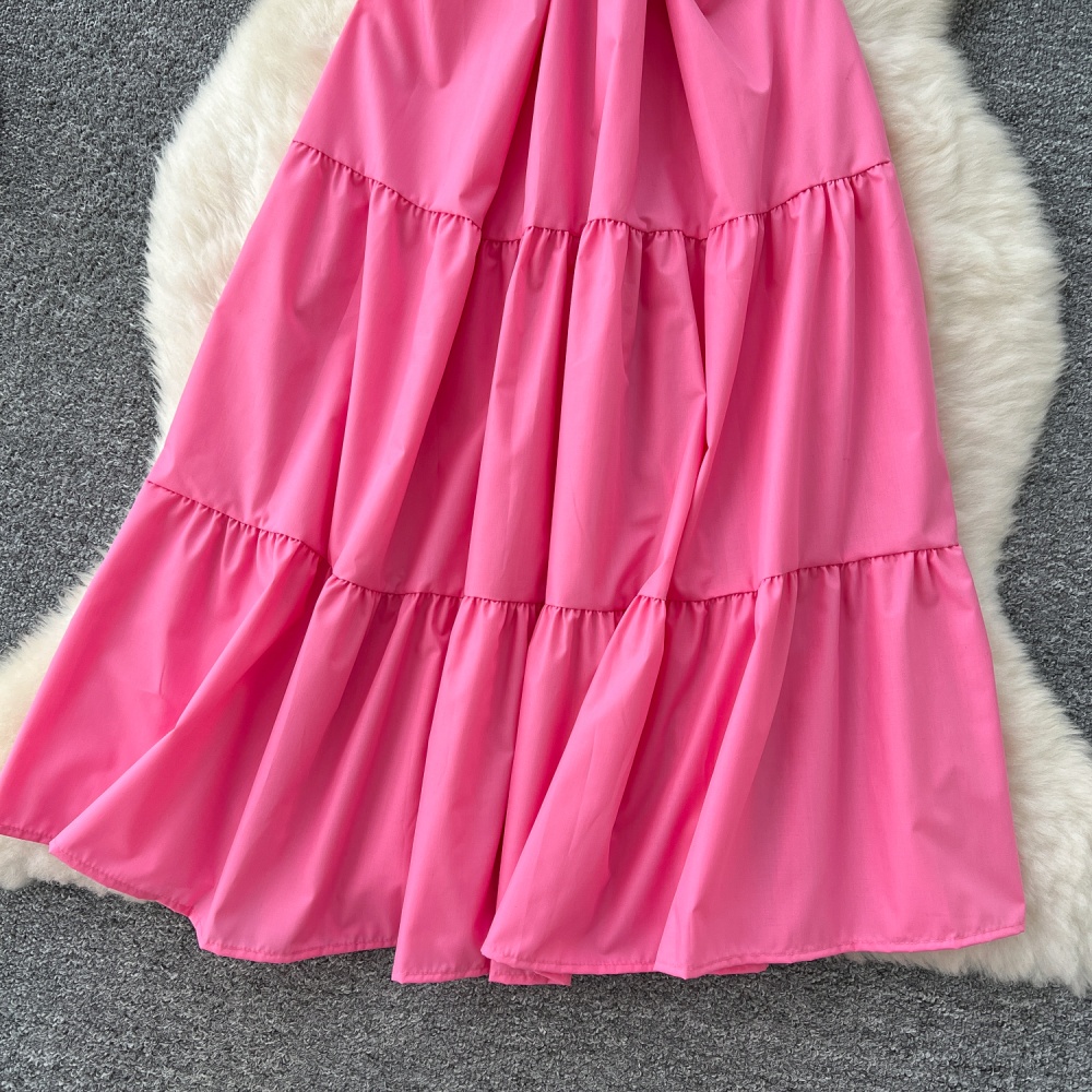 Slim France style long dress puff sleeve dress for women