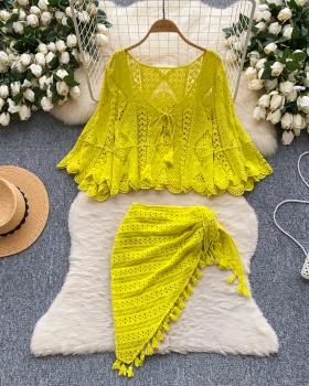 Crochet tassels smock hollow skirt for women