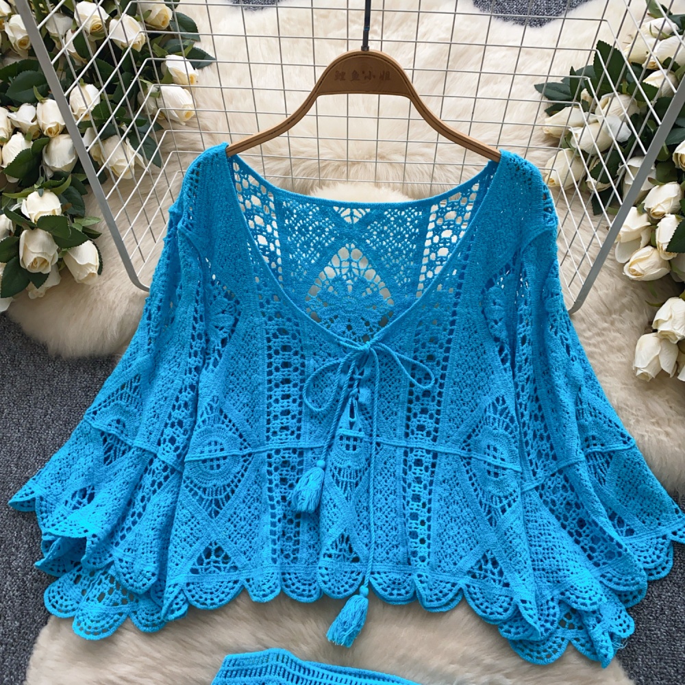 Crochet tassels smock hollow skirt for women