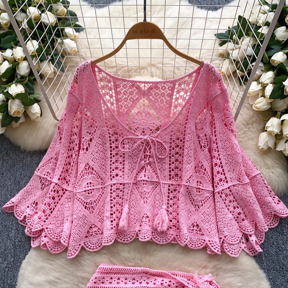 Crochet tassels smock hollow skirt for women