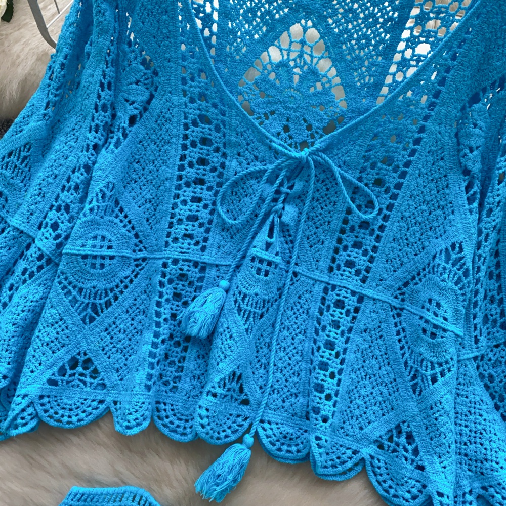 Crochet tassels smock hollow skirt for women