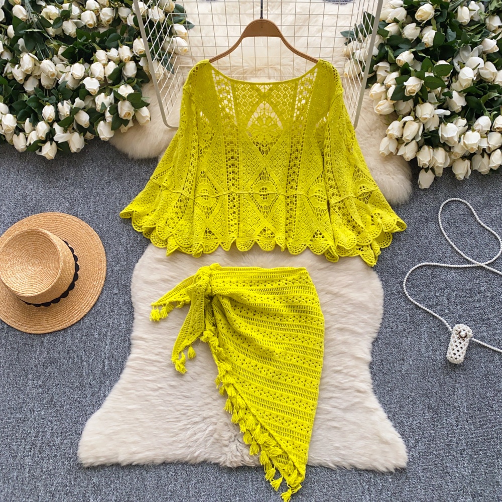 Crochet tassels smock hollow skirt for women