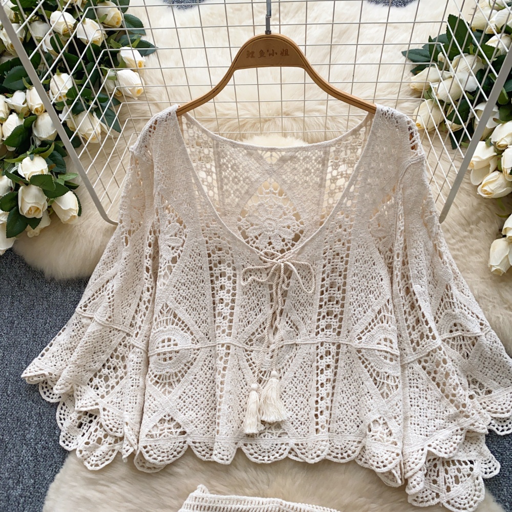 Crochet tassels smock hollow skirt for women