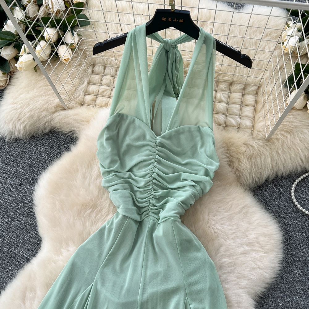 Gauze lotus leaf edges long dress enticement dress